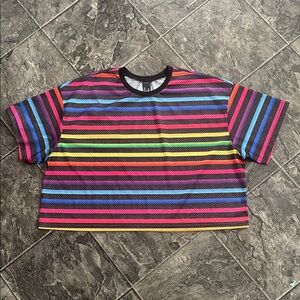 PHLUID PROJECT Y2K Cropped Mesh Rainbow Striped Unisex Shirt Retro Urban  Pride